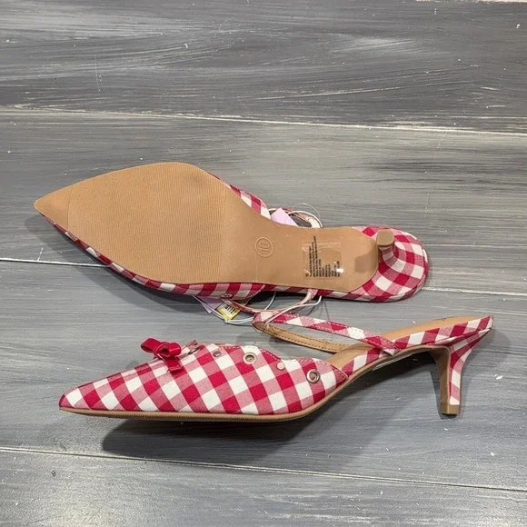 Wild Fable Lysandra Kitten Heels Sandals Red White Gingham Eyelet Pointed Toe - Picture 7 of 14